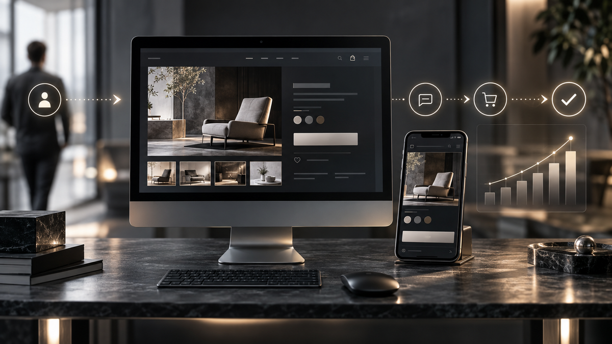 Website conversion journey from visitor to inquiry and completed purchase